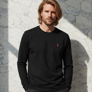 Polo by Ralph Lauren Black Long Sleeve Tee with Red Pony Logo Large